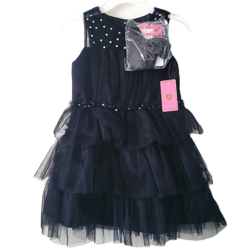 between Black Formal Dress with Silver Sequin Accents Tiered Tutu Skirt Girls 5